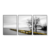 Wall Art 70cmx100cm Calm Lake Bridge Tree Scene 3 Sets Black Frame Canvas