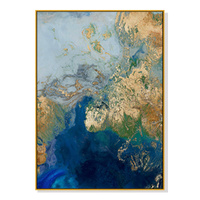 Wall Art 40cmx60cm Marbled Blue Gold Artwork Gold Frame Canvas