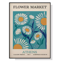 90cmx135cm Flower Market Athens Black Frame Canvas Wall Art 