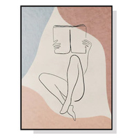 40cmx60cm Woman Reading Book Black Frame Canvas Wall Art 