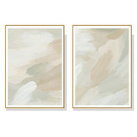 100cmx150cm Beige and Sage Green 2 Sets Gold Frame Canvas Wall Art 