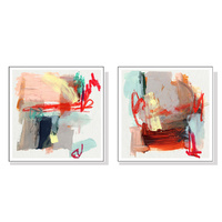 90cmx90cm Abstract Colourful Garden 2 Sets White Frame Canvas Wall Art 