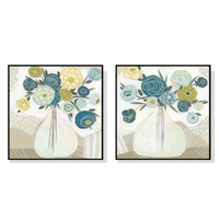 40cmx40cm Blue Bouquet 2 Sets Black Frame Canvas Wall Art 