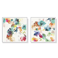 40cmx40cm Glitchy Floral 2 Sets White Frame Canvas Wall Art 