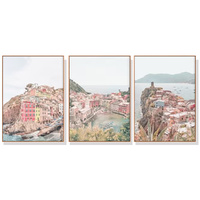 70cmx100cm Italy Cinque Terre 3 Sets Wood Frame Canvas Wall Art 