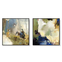 90cmx90cm Abstract Blue 2 Sets Black Frame Canvas Wall Art 