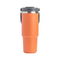 600ML Orange Stainless Steel Travel Mug with Leak-proof 2-in-1 Straw and Sip Lid, Vacuum Insulated Coffee Mug for Car, Office, Perfect Gifts, Keeps Li