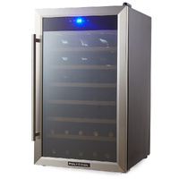 51 Bottle Wine Bar Fridge, Under Bench, Glass Door w/ Stainless Steel Frame, Sliding Shelves, Silver