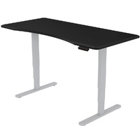 Sit To Stand Up Standing Desk, 160x75cm, 62-128cm Electric Height Adjustable, Dual Motor, 120kg Load, Arched, Black/Silver Frame