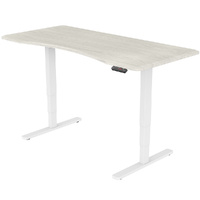 Sit To Stand Up Standing Desk, 160x75cm, 62-128cm Electric Height Adjustable, Dual Motor, 120kg Load, Arched, White Oak Style/White Frame