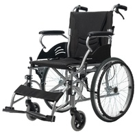 EQUIPMED 20 Inch Folding Wheelchair Lightweight Aluminium Portable with Park Brakes, Black