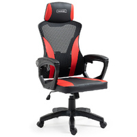 Ergonomic Gaming Desk Chair, Height Adjustable Lumbar Support, Mesh Fabric, Faux Leather, Headrest, Black/Red