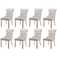 8x Velvet Dining Chairs Upholstered Tufted Kithcen Chair with Solid Wood Legs Stud Trim and Ring-Beige