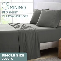 4 Pcs Bed Sheet Set 2000 Thread Count Ultra Soft Microfiber - Single (Grey)