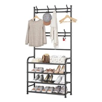  Clothes Rack with Shoe Rack Shelves (Black)