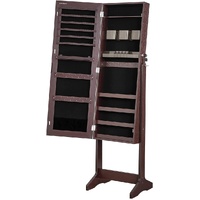  Jewelry Cabinet Armoire with Full-Length Frameless Mirror Brown