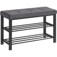 3-Tier Metal Shoe Bench Storage Organizer with Foam Padded Seat Dark Grey and Black