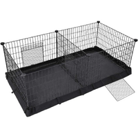 3 Doors Pet Playpen with Divider Panel and Floor Mat Black