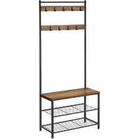  Coat Stand with Shoe Racks Walnut Brown/Black