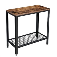  Industrial Side Table with Mesh Shelf Rustic Brown