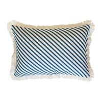 Cushion Cover-Coastal Fringe Natural-Side Stripe Teal-35cm x 50cm