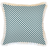 Cushion Cover-Coastal Fringe Natural-Side Stripe Teal-60cm x 60cm