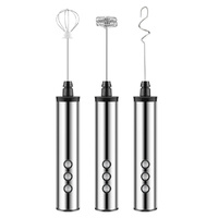 USB Charging Electric Egg Beater Milk Frother Handheld Drink Coffee Foamer Silver with 3 Stainless Steel Whisks