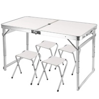 Folding Camping Table Aluminium Portable Picnic Outdoor BBQ Desk 4 Cloth Stool