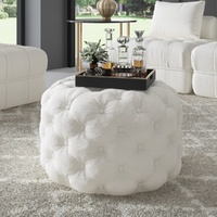 Boucle White Ottoman-Round