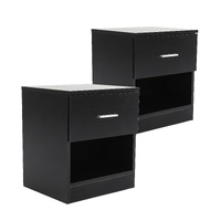 2X Bedside Table Side Storage Cabinet Nightstand Bedroom 1 Drawer 1 Shelf ELLA - BLACK