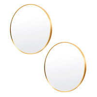 2 Set Wall Mirror Round Aluminum Frame Bathroom 60cm GOLD