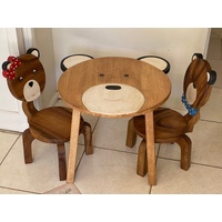 Children's furniture Set Bear Table and 2 Chairs -natural wood handmade and solid build