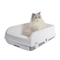 Large Cat Litter Tray Box Kitty Toilet with Rack Scoop Drawer-Style Cleaning Box White