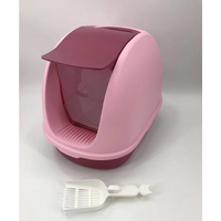 Portable Hooded Cat Toilet Litter Box Tray House With Scoop and Grid Tray Pink