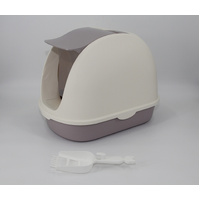 Portable Hooded Cat Toilet Litter Box Tray House with Scoop and Grid Tray White