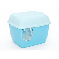 XL Portable Hooded Cat Toilet Litter Box Tray House with Handle and Scoop Blue