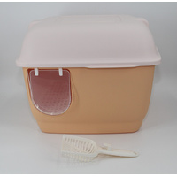 XL Portable Hooded Cat Toilet Litter Box Tray House with Handle and Scoop Brown