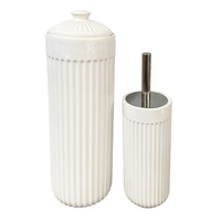 Gloss White Ceramic Bathroom Accessories Set Toilet Brush Paper Roll Holder