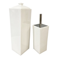 Gloss White Ceramic Bathroom Accessories Set Toilet Brush Paper Roll Holder