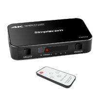 Simplecom CM324 4 Way HDMI 2.0 Switch with Remote 4 In 1 Out Splitter HDCP 2.2 4K @60Hz UHD HDR 