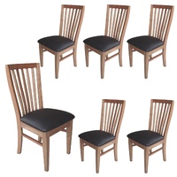 6pc Set Dining Chair PU Leather Seat Slat Back Solid Oak Timber Wood