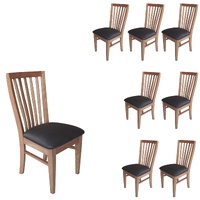 8pc Set Dining Chair PU Leather Seat Slat Back Solid Oak Timber Wood