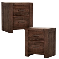 Cattai Set of 2 Bedside Tables 2 Drawers Storage Cabinet Pine Wood Grey Stone