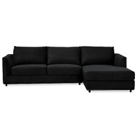 2 Seater Velvet Fabric Corner Sofa Lounge RHF Chaise - Black