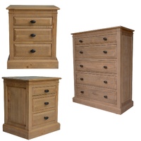 Set of 2 Bedside 5 Drawer Tallboy Bedroom Furniture Package Set - Natural