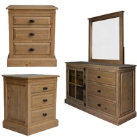 Set of 2 Bedside Dresser Mirror Bedroom Furniture Package Set - Natural