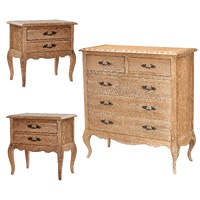 3pc Set 2 Bedside Tallboy Storage Cabinet Side End Table Oak