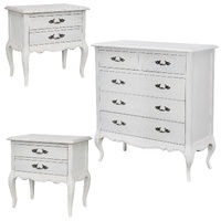 3pc Set 2 Bedside Tallboy Storage Cabinet Side End Table Distressed White