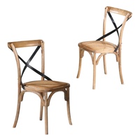 2pc Set Dining Chair X-Back Birch Timber Wood Woven Seat Natural