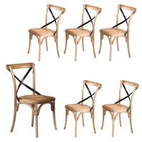 6pc Set Dining Chair X-Back Birch Timber Wood Woven Seat Natural